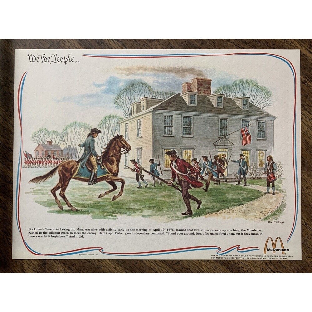 Bicentennial Revolution McDonalds Lexington Print Placemat 1975 Killian Vtg New